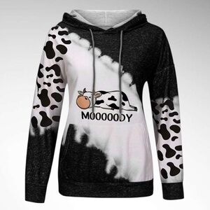 Mooody Cow Pullover Long-Sleeve Hoodie with Pockets